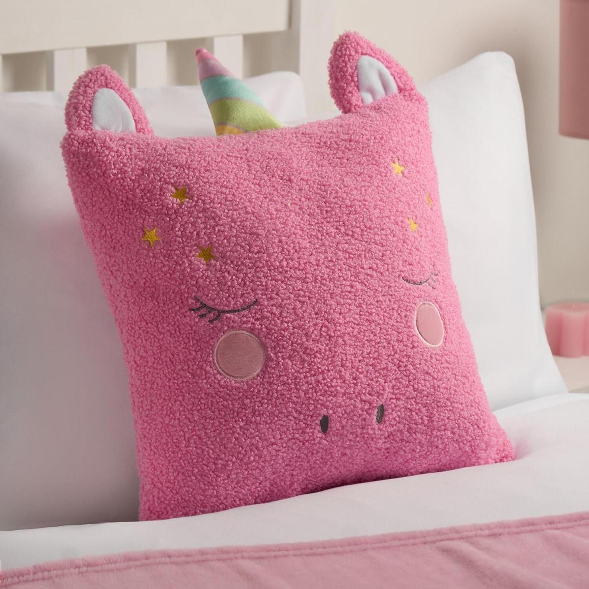 Kids Unicorn Boucle Scatter Cushion - Pink