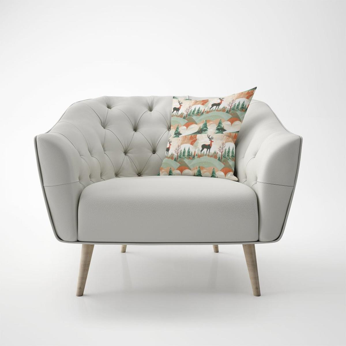 Reindeer On A Snowy Landscape Pattern Cushion - Green / 60cm