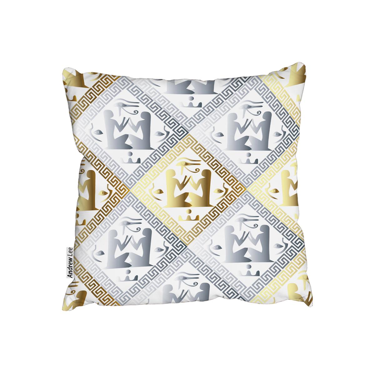 Egyptian Hieroglyphs In Gold Silver Outdoor Cushion - Yellow / 45cm – image 2
