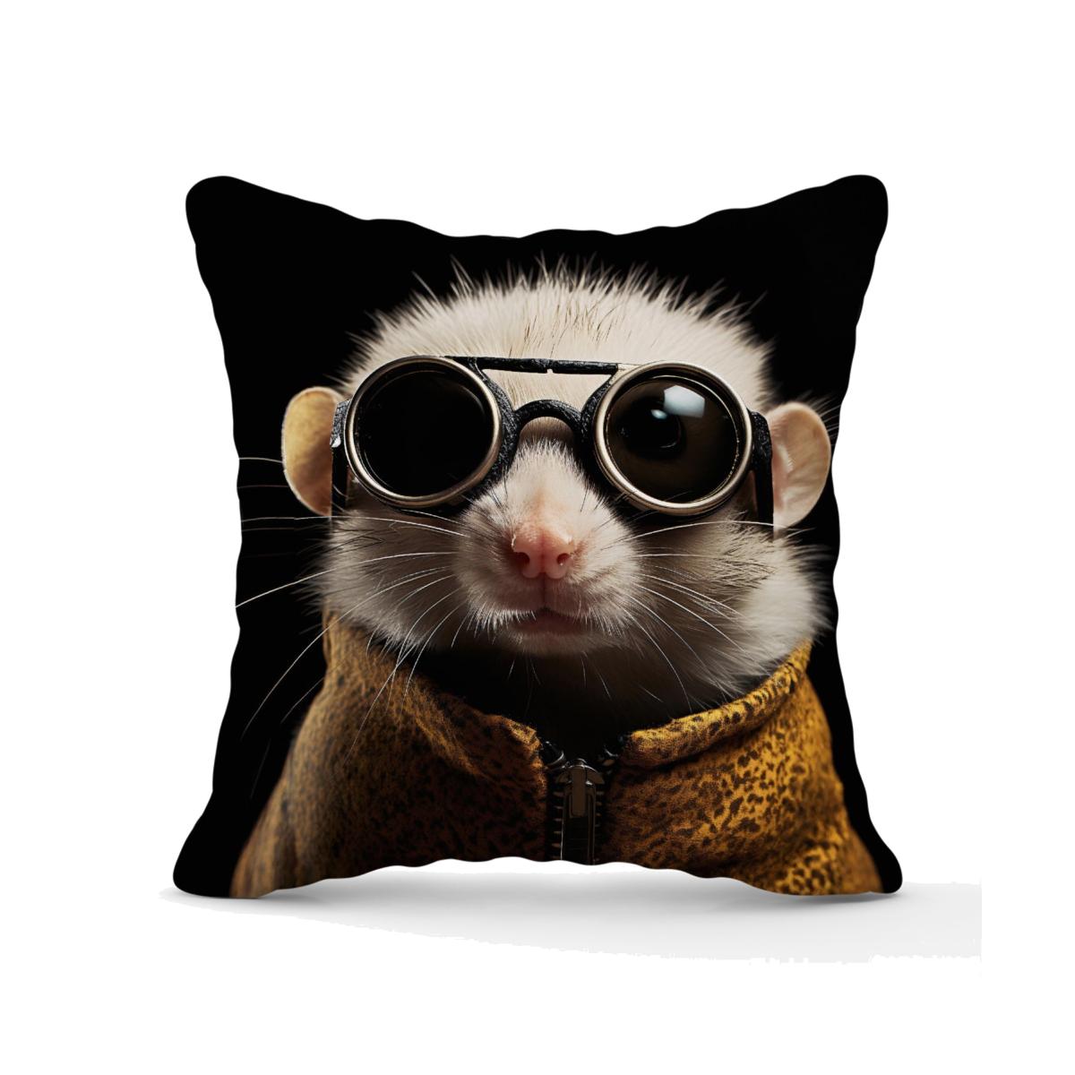 Realistic Doormouse with Glasses Outdoor Cushion - White / 45cm