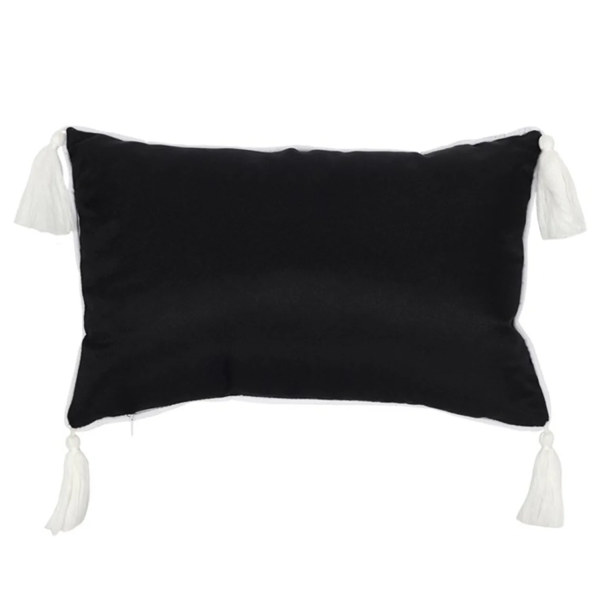 Rectangular Black Moon Cushion with Tassels & Removable Inner - Black – image 2