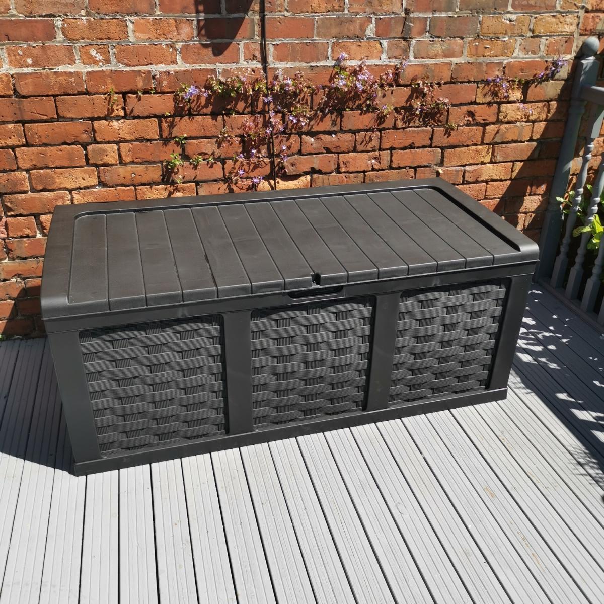 HUGE XXL 634 Litre Rattan Style Garden Cushion Storage Box - Sit on Lid  Black - Black – image 2