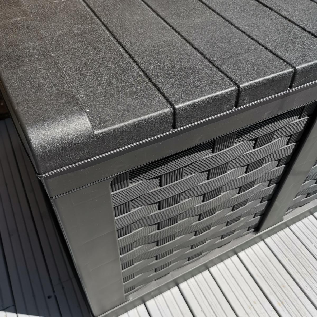 HUGE XXL 634 Litre Rattan Style Garden Cushion Storage Box - Sit on Lid  Black - Black – image 3