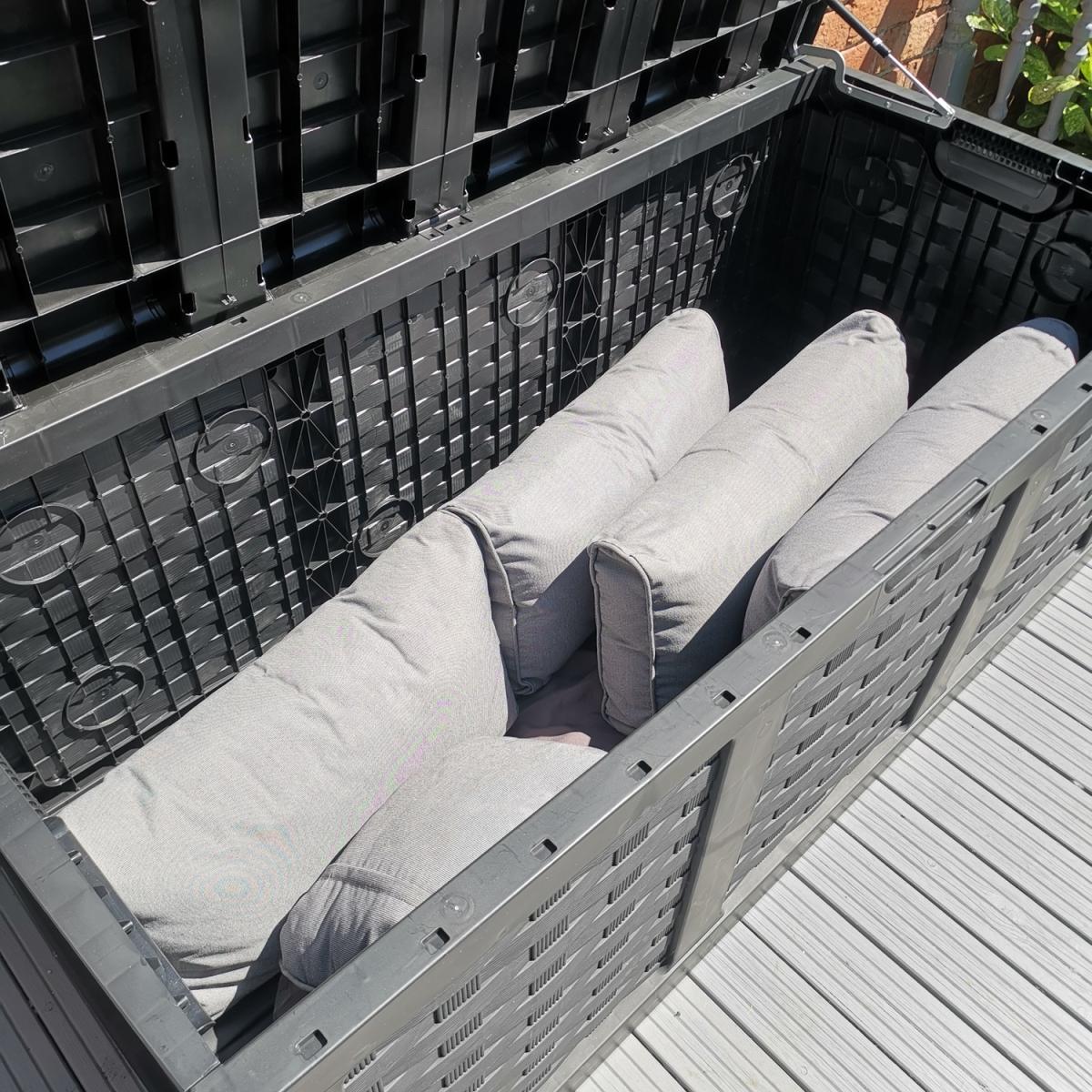 HUGE XXL 634 Litre Rattan Style Garden Cushion Storage Box - Sit on Lid  Black - Black – image 5