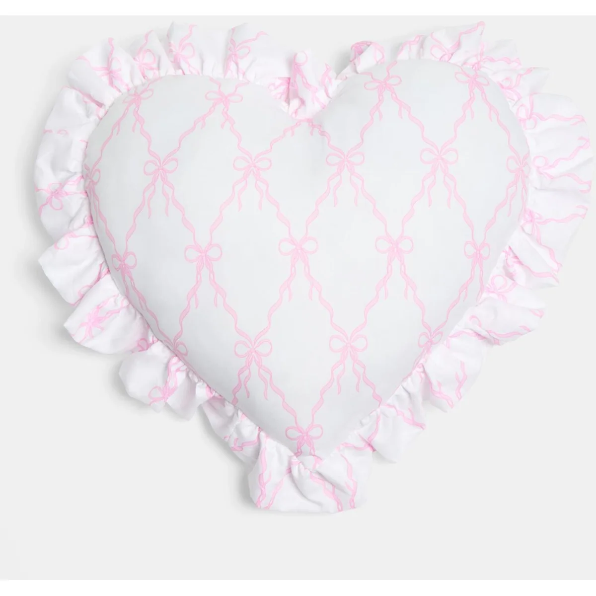 OHS Frill Heart Shaped Bow Ribbon Print Cushion - White/Pink – image 4