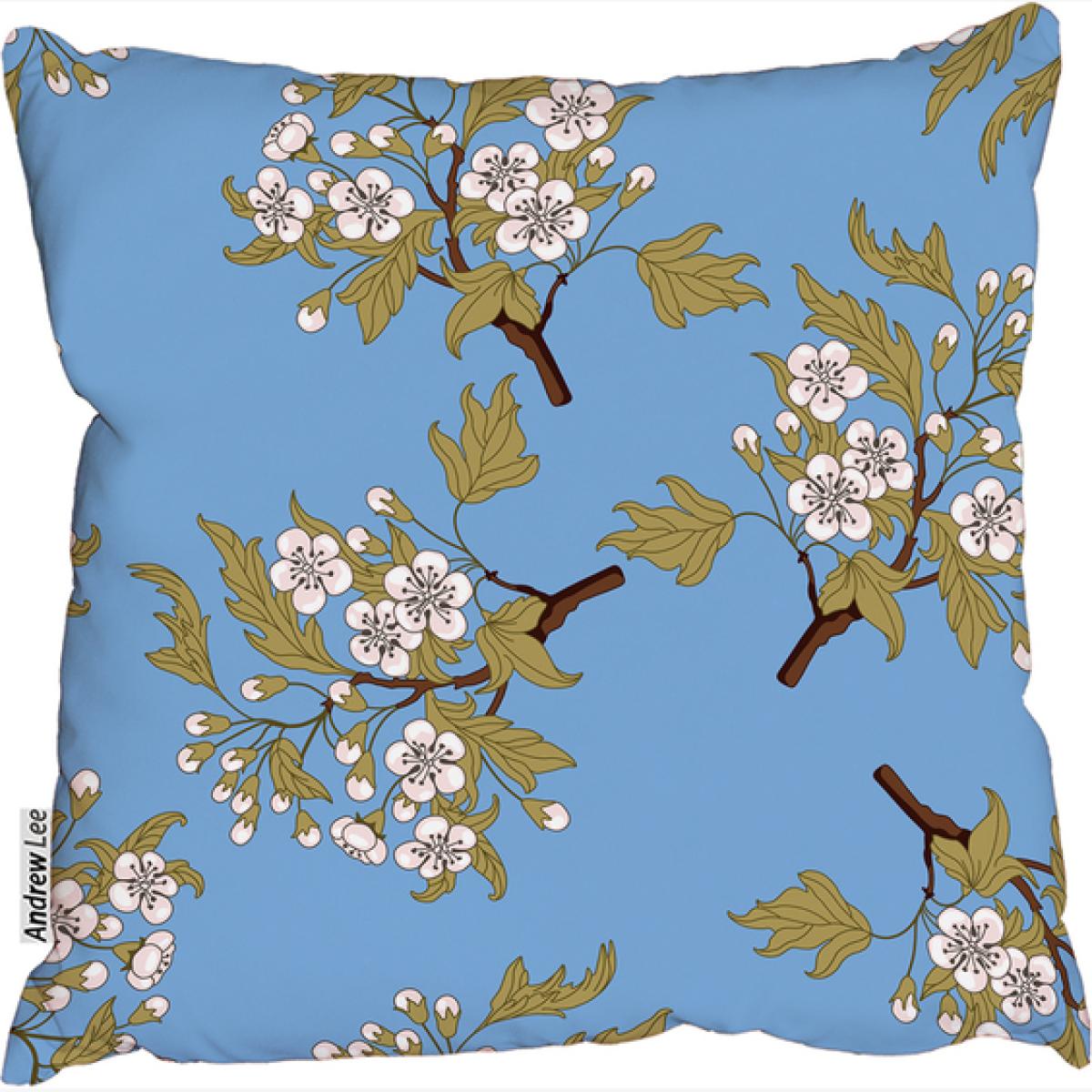 Ornate Branches Of Hawthorn Blossom Cushion - Blue / 45cm