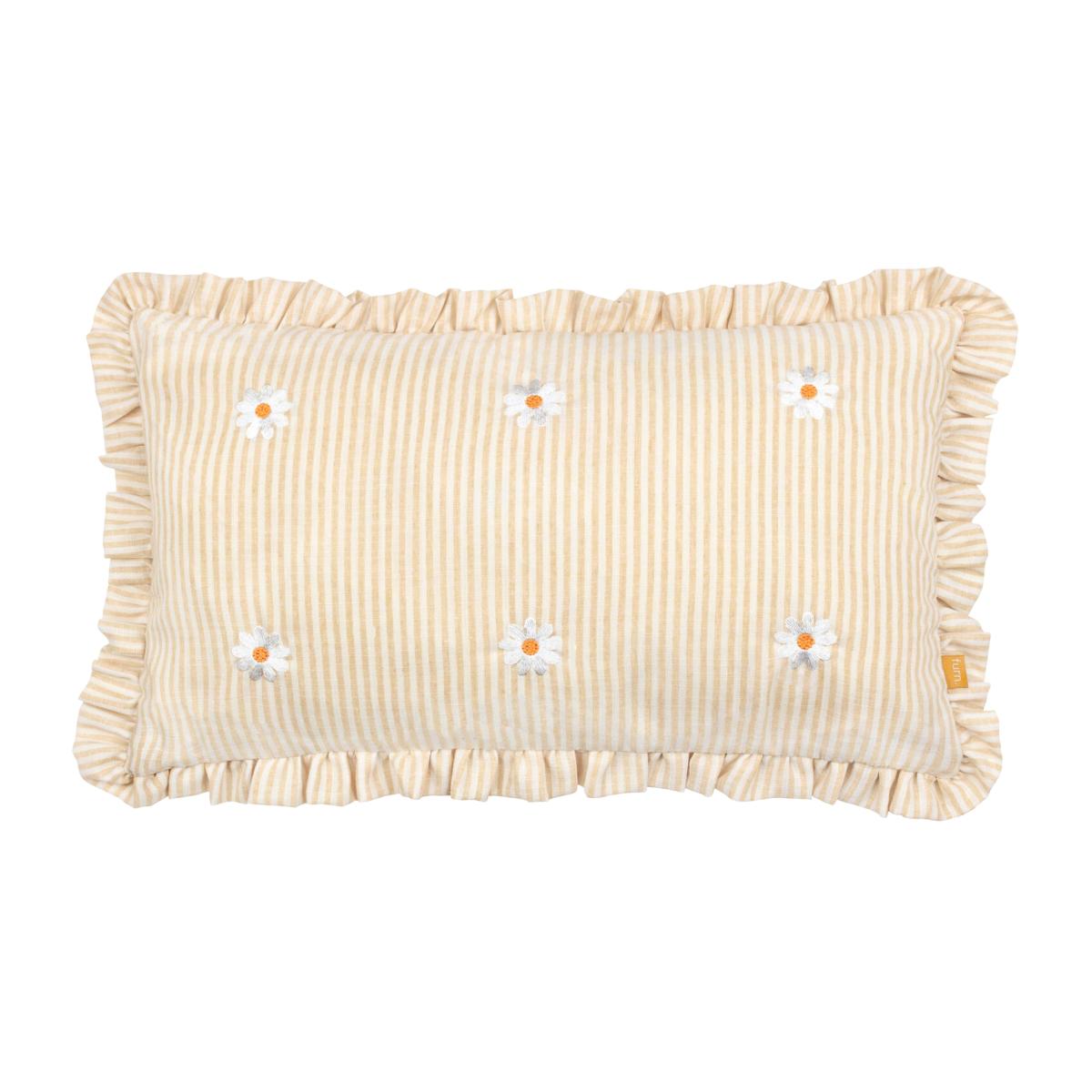 Les Fleurs Striped Ruffle Cushion - Daises / 80 Feather 20 Polyester