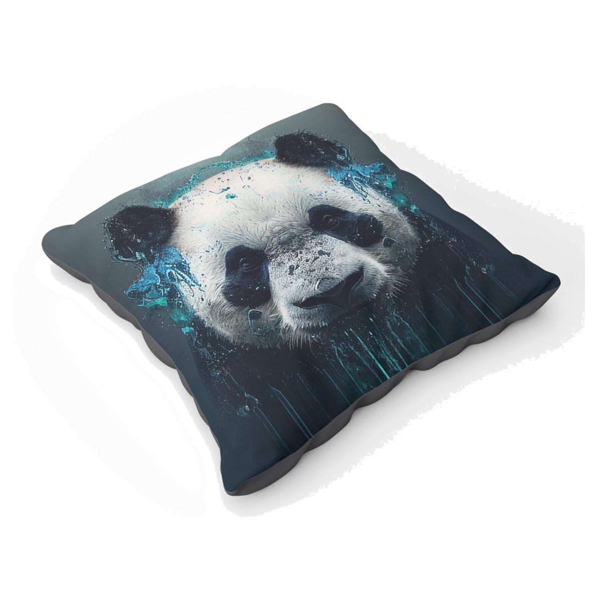 Panda Face Splashart Dark Background Floor Cushion - Blue