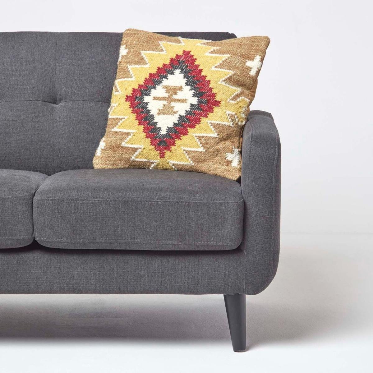 Jaipur Handwoven Brown and Orange Kilim Cushion with Feather Filling - Multi-Coloured – image 2