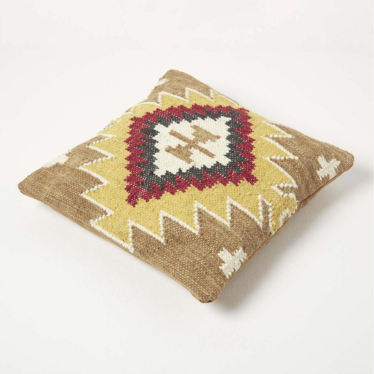 Jaipur Handwoven Brown and Orange Kilim Cushion with Feather Filling - Multi-Coloured – image 4