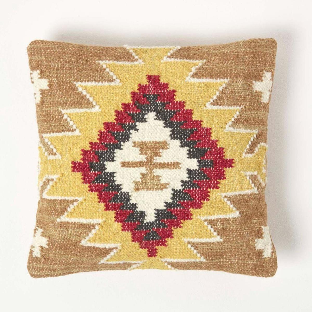Jaipur Handwoven Brown and Orange Kilim Cushion with Feather Filling - Multi-Coloured – image 6