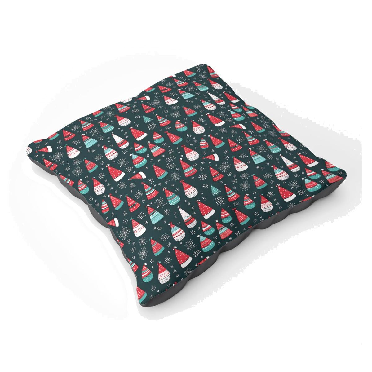 Hand Drawn Cheerful Santa Hats Floor Cushion - Red