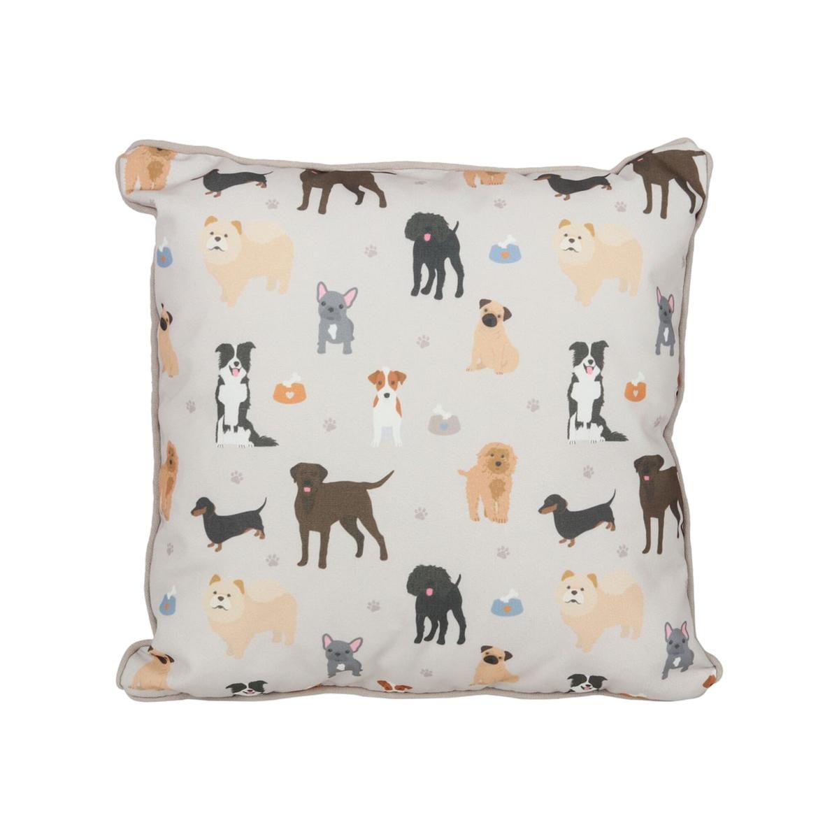 Reversible Dog Print Square Cushion - Neutral – image 1