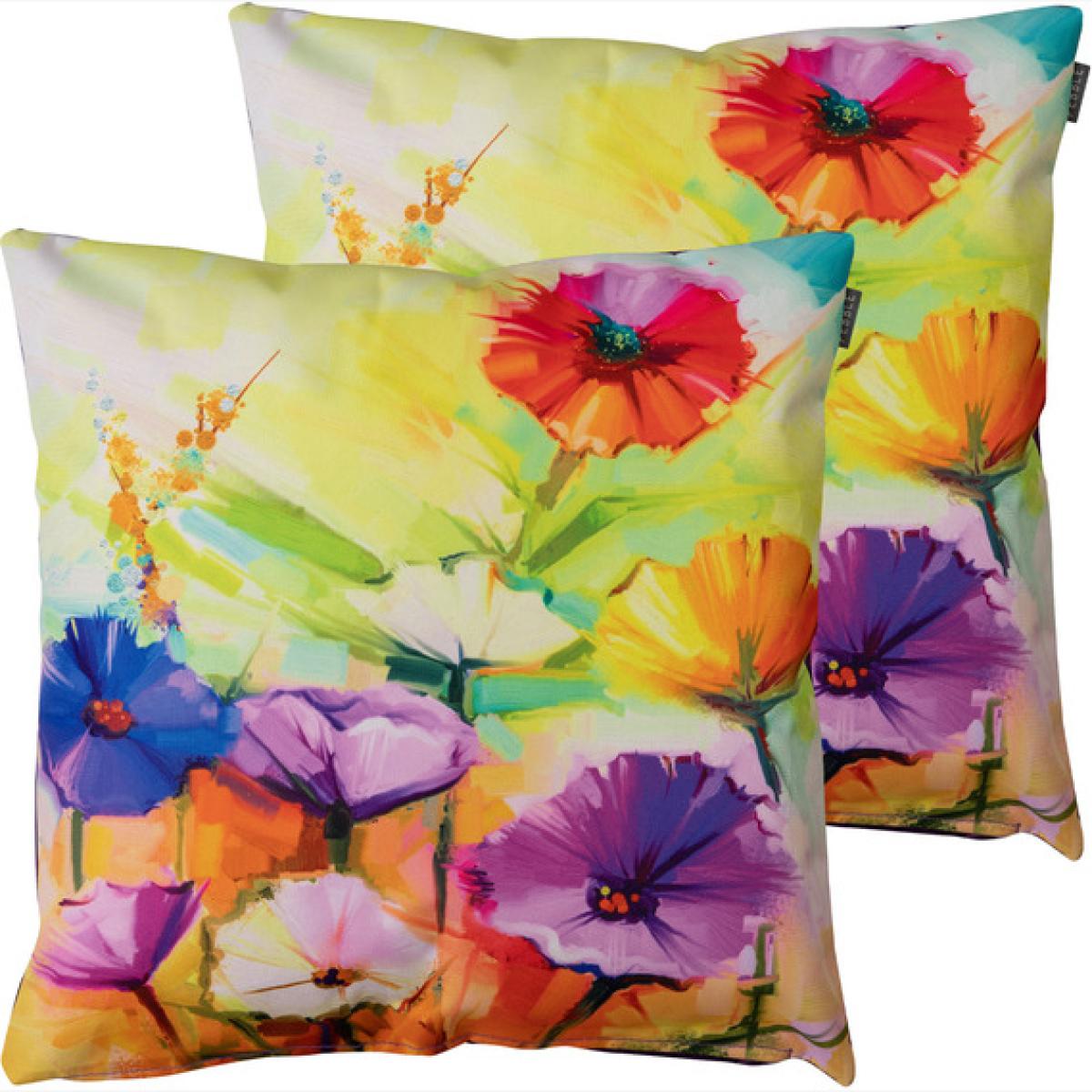 Oil Paint Poppies Outdoor Cushion (Set of 2) - Purple
