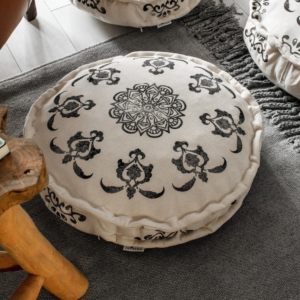 Cicero Round Stone Printed Seating Pads, Cushion - White - Black / 45cm – image 2