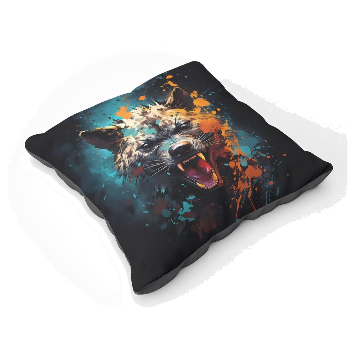 Splashart Angry Hyena Face Floor Cushion - Blue