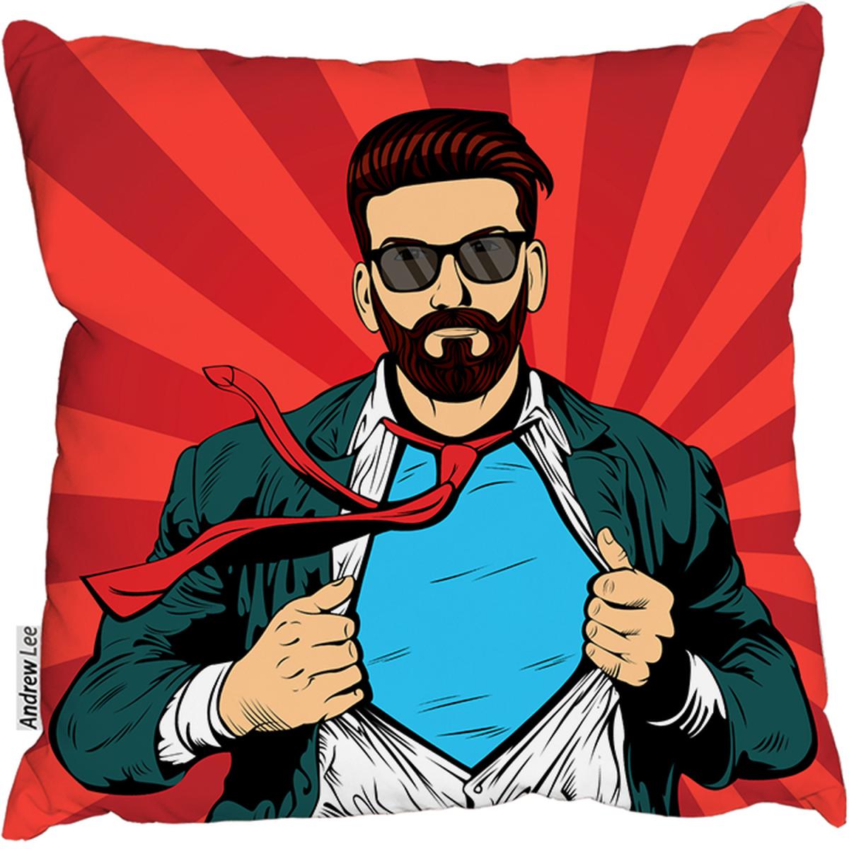 Strong Businessman In Glasses In Comic Style. Success Concept Cushion - Red / 45 – image 2