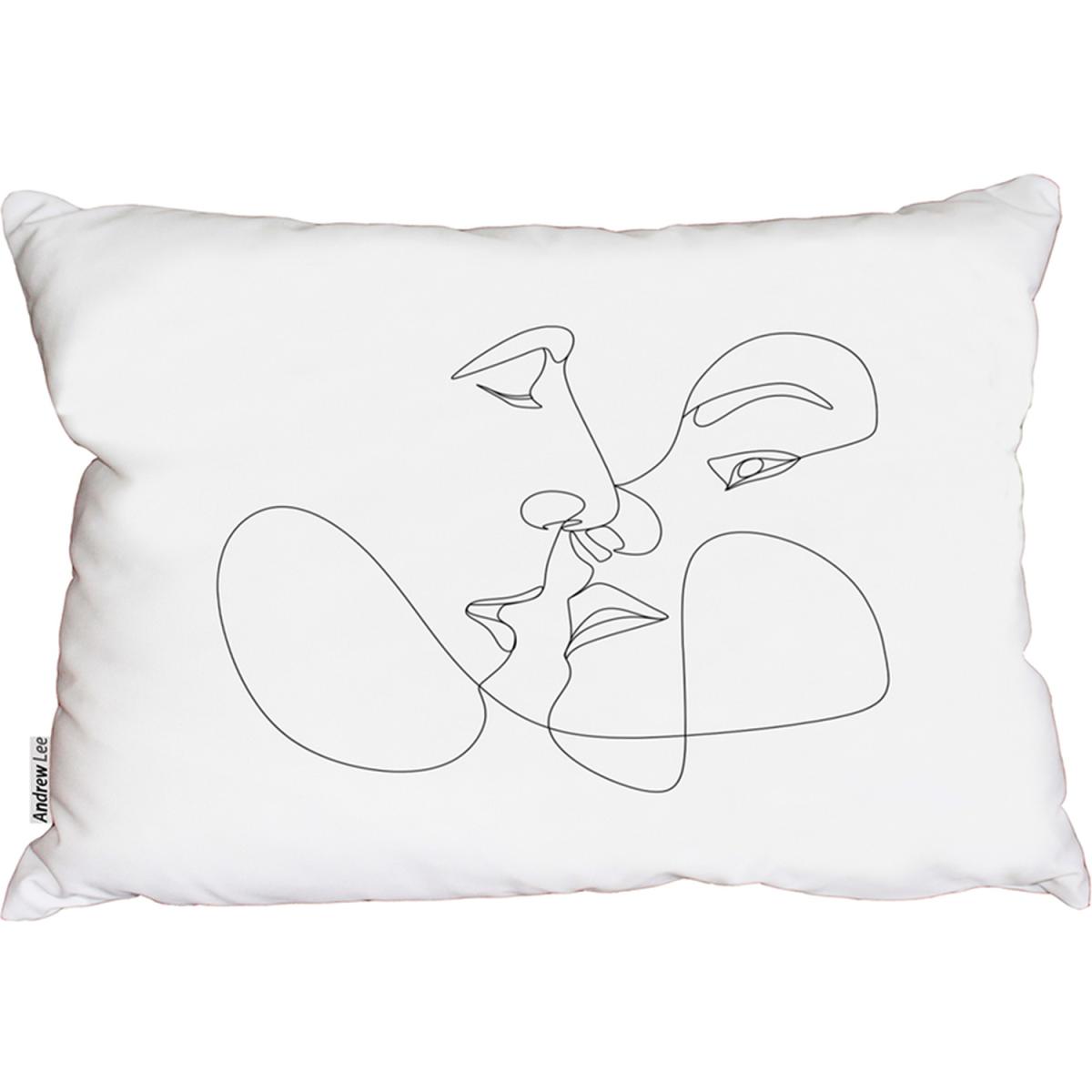 Couple Kiss In Line Art Cushion - White – image 2