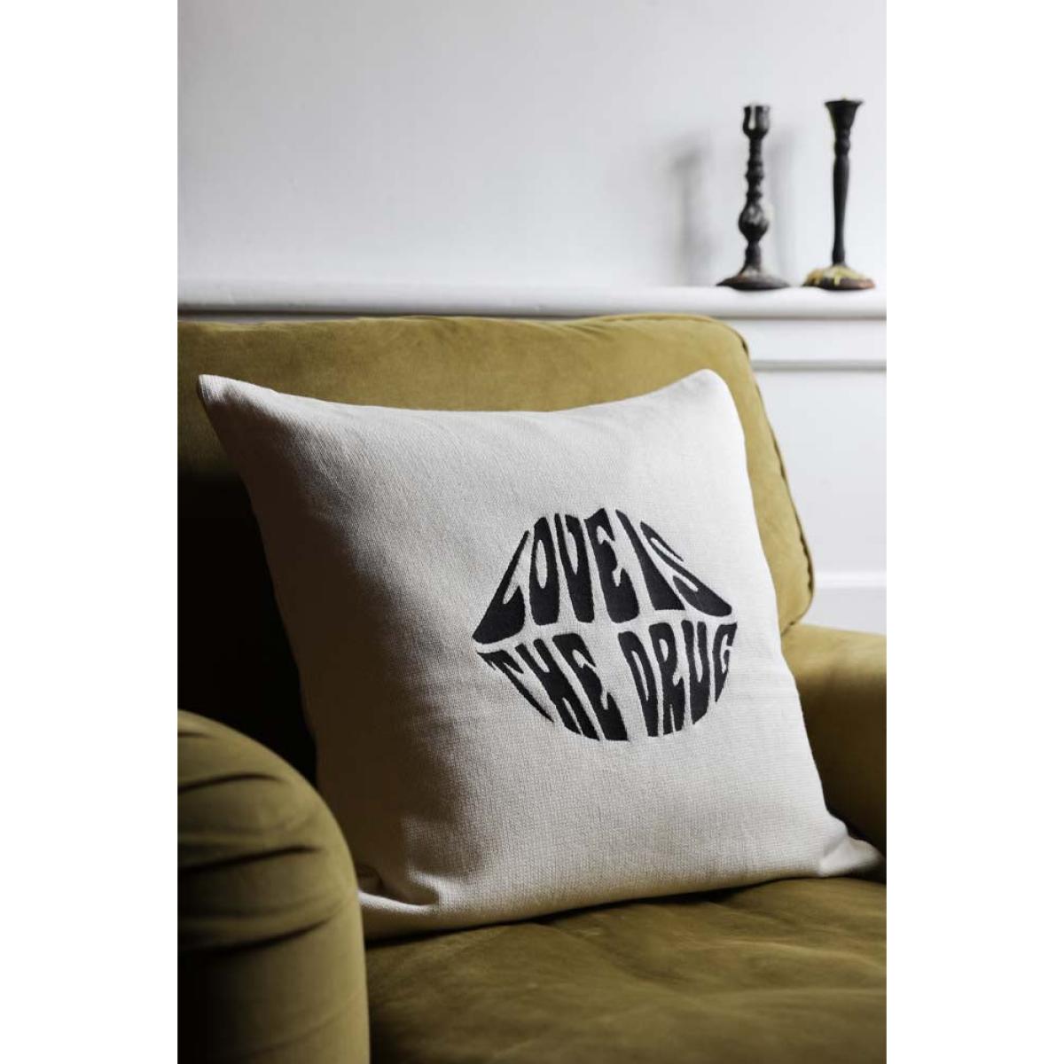 Love Is The Drug Knitted Lips Cushion – image 3