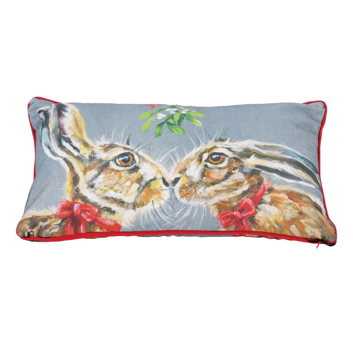 Louise Brown Mistletoe Hares Cushion – image 2
