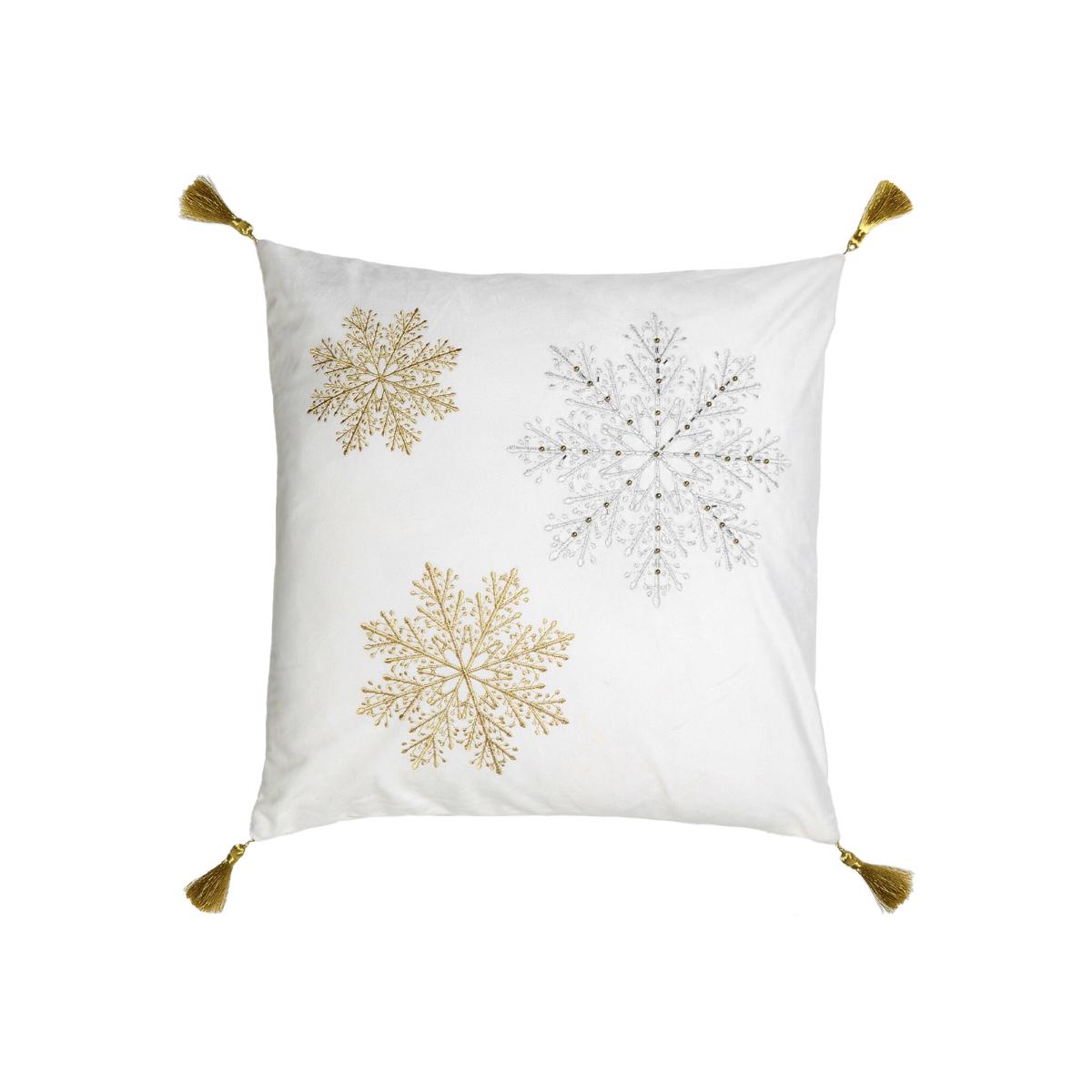 Snowflake Embroidered Cushion - White