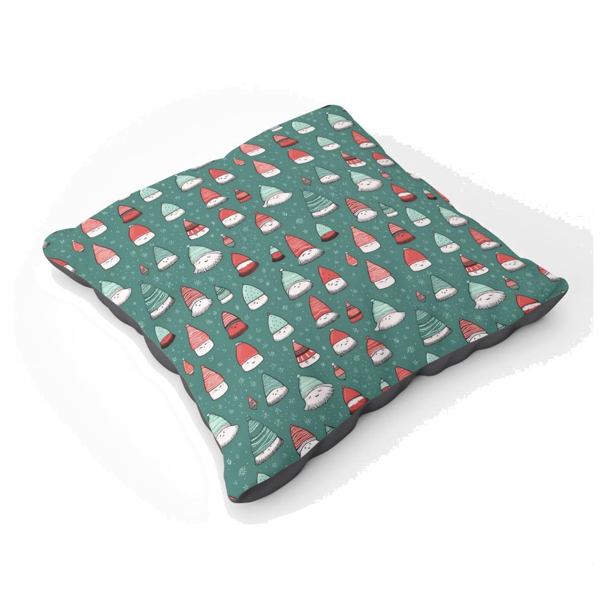 Hand Drawn Joyful Santa Hats Floor Cushion - Green