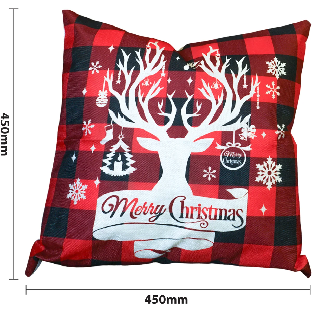 Christmas Themed Cushion Red checkered With White Stag Head - Red/Black – image 2