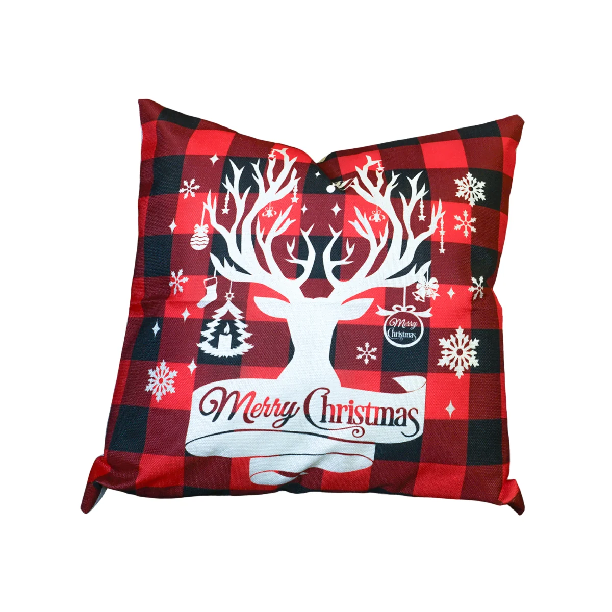 Christmas Themed Cushion Red checkered With White Stag Head - Red/Black – image 1