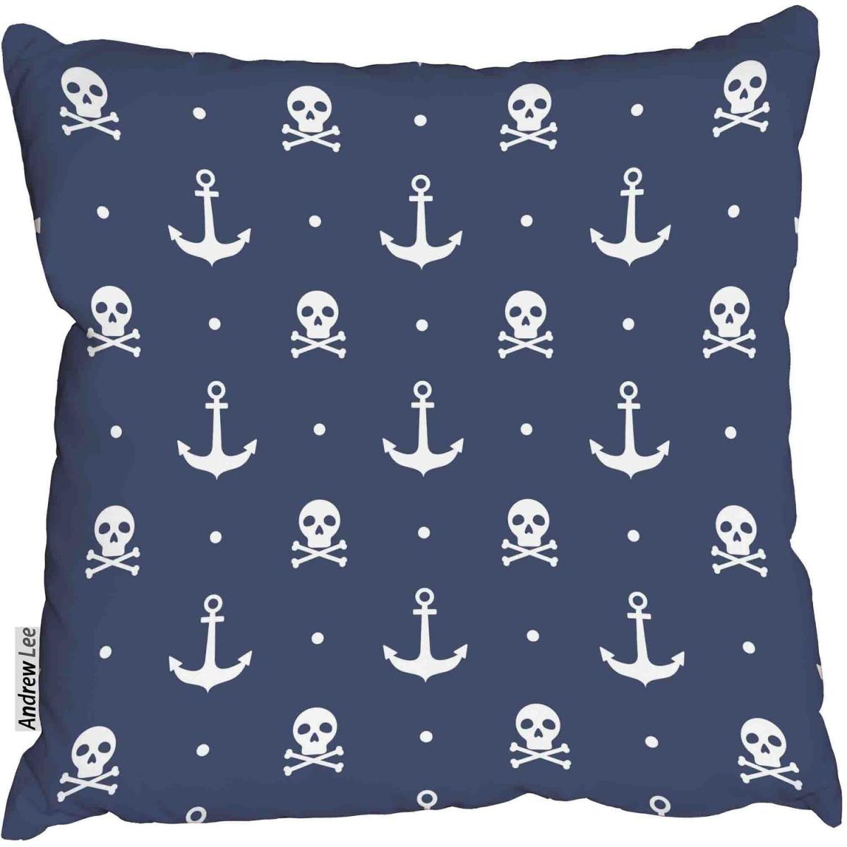 Nautical pattern with anchors and skull Outdoor Cushion - Blue / 60cm – image 2