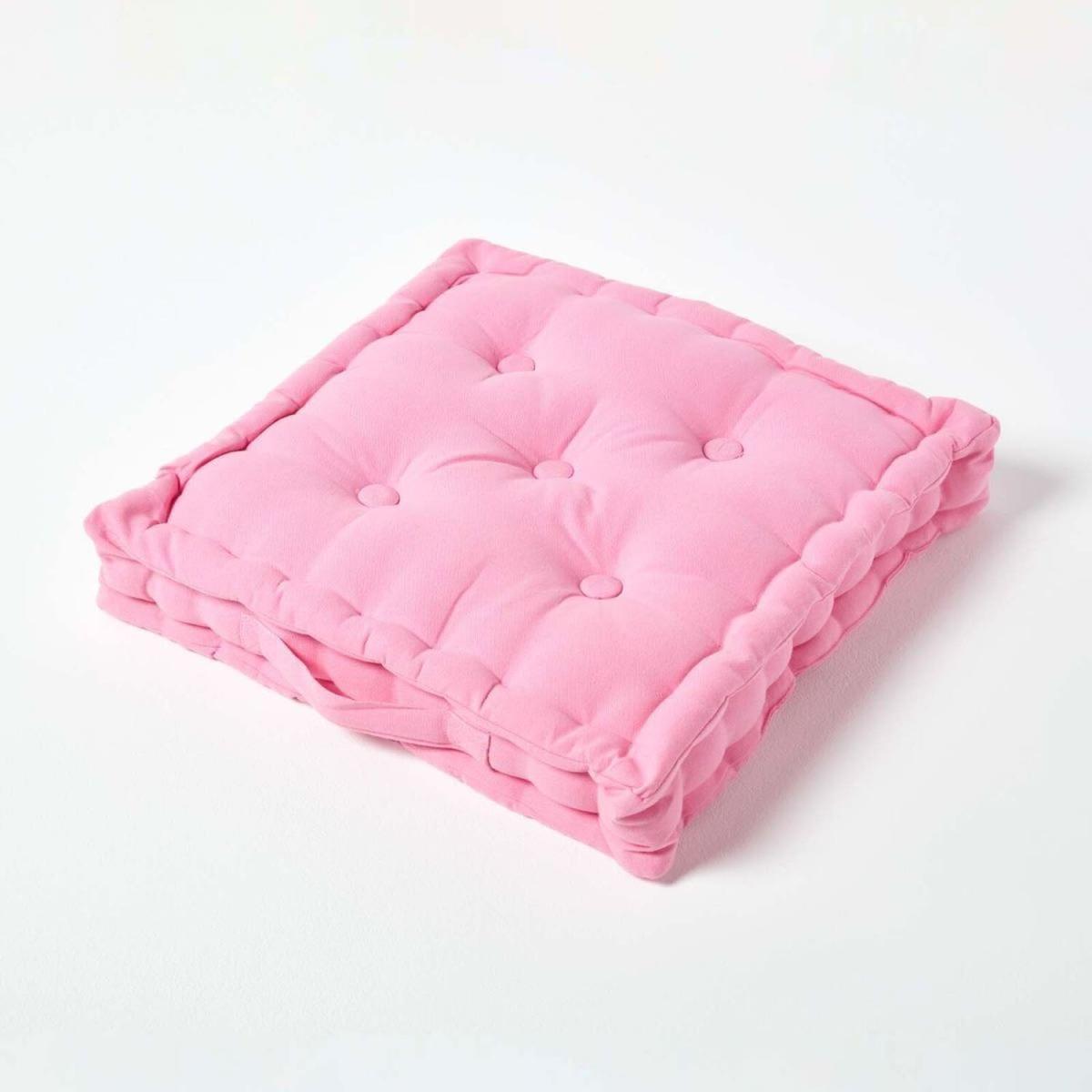 Homescapes Cotton Floor Cushion - Pink / 10cm