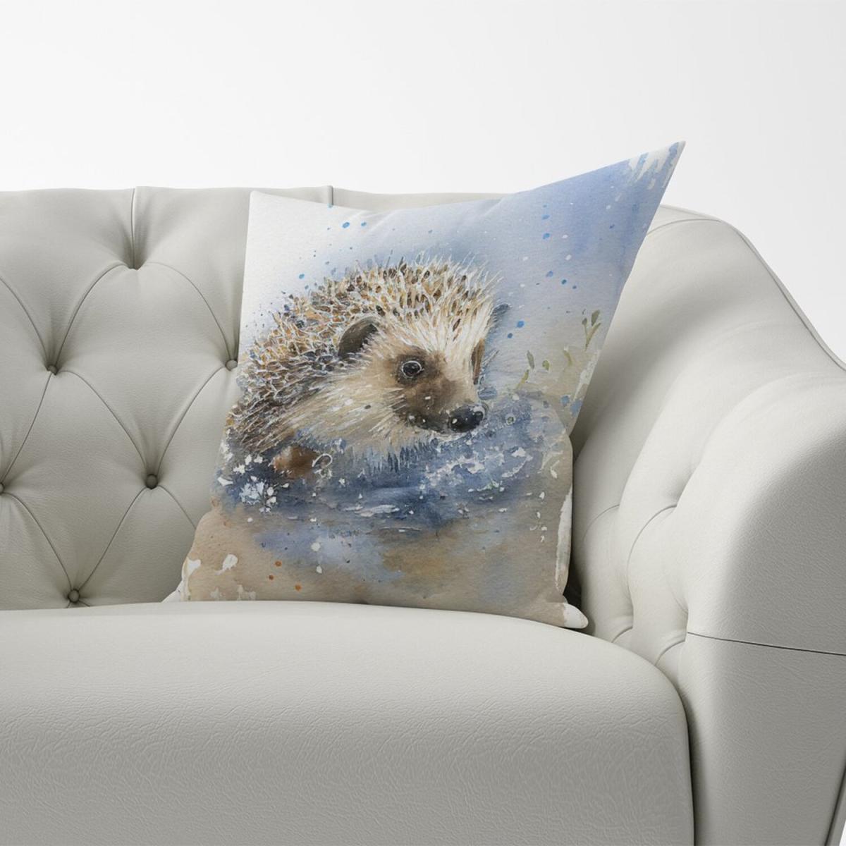 Hedgehog Watercolour Cushion - Yellow – image 2