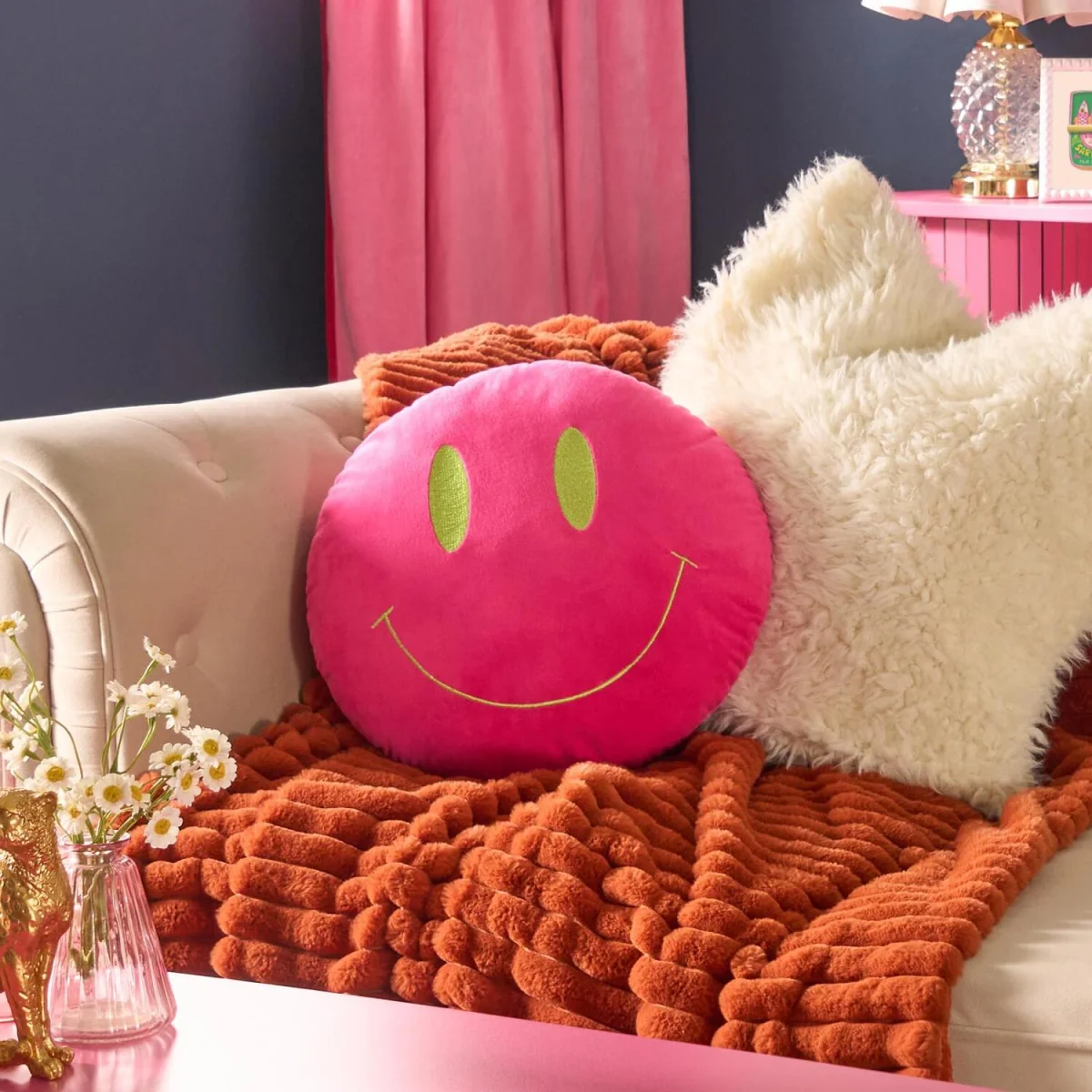 OHS Smiley Face Shape Cushion - Pink/Green – image 2