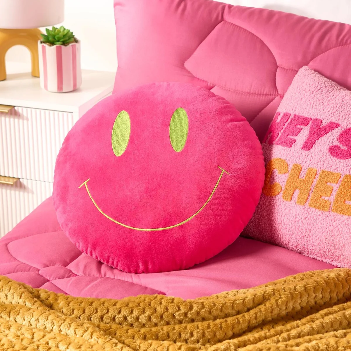 OHS Smiley Face Shape Cushion - Pink/Green – image 4