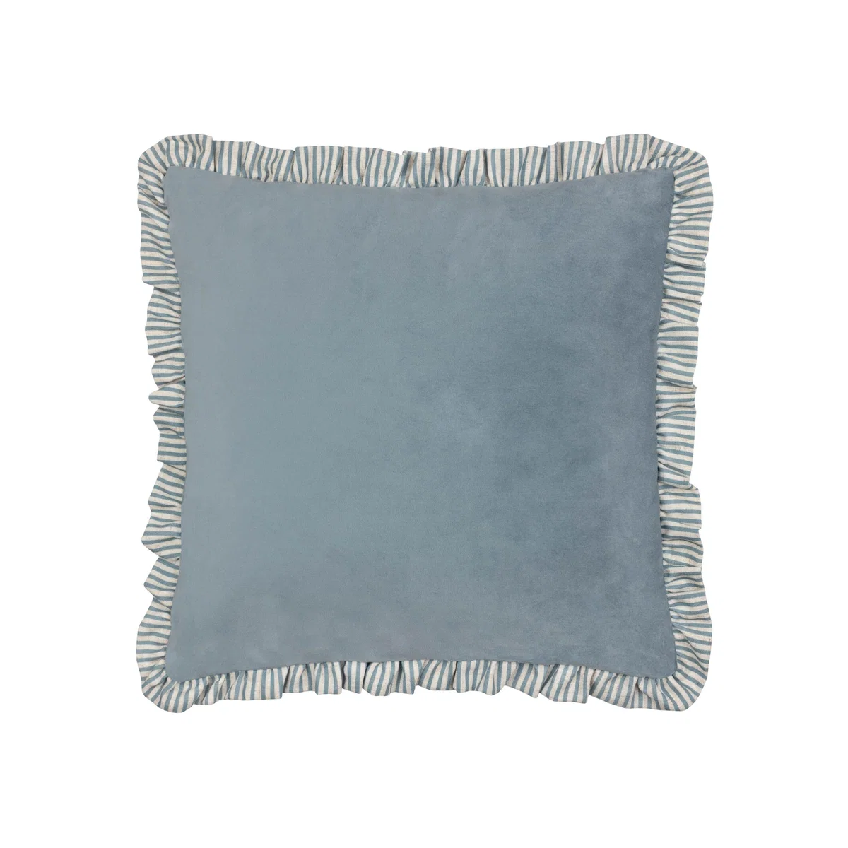 Solene Ruffle Velvet Cushion - Blue / 80 Feather 20 Polyester