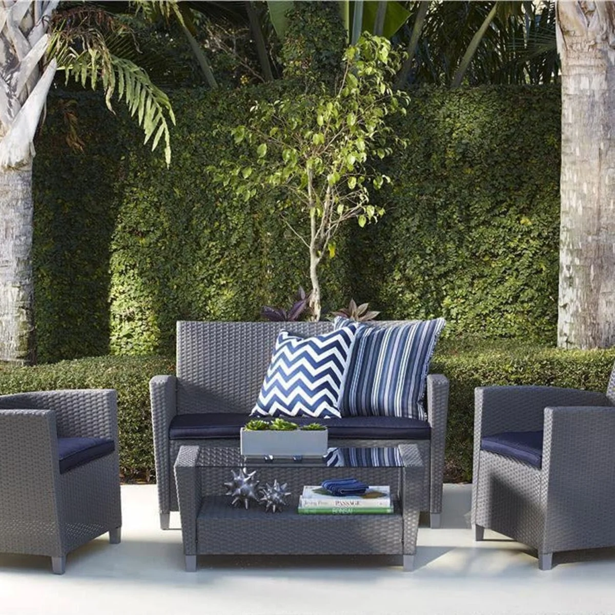 Dorel Home COSCO Malmo 4PC Patio Set Grey with Navy Cushions - Grey and Navy