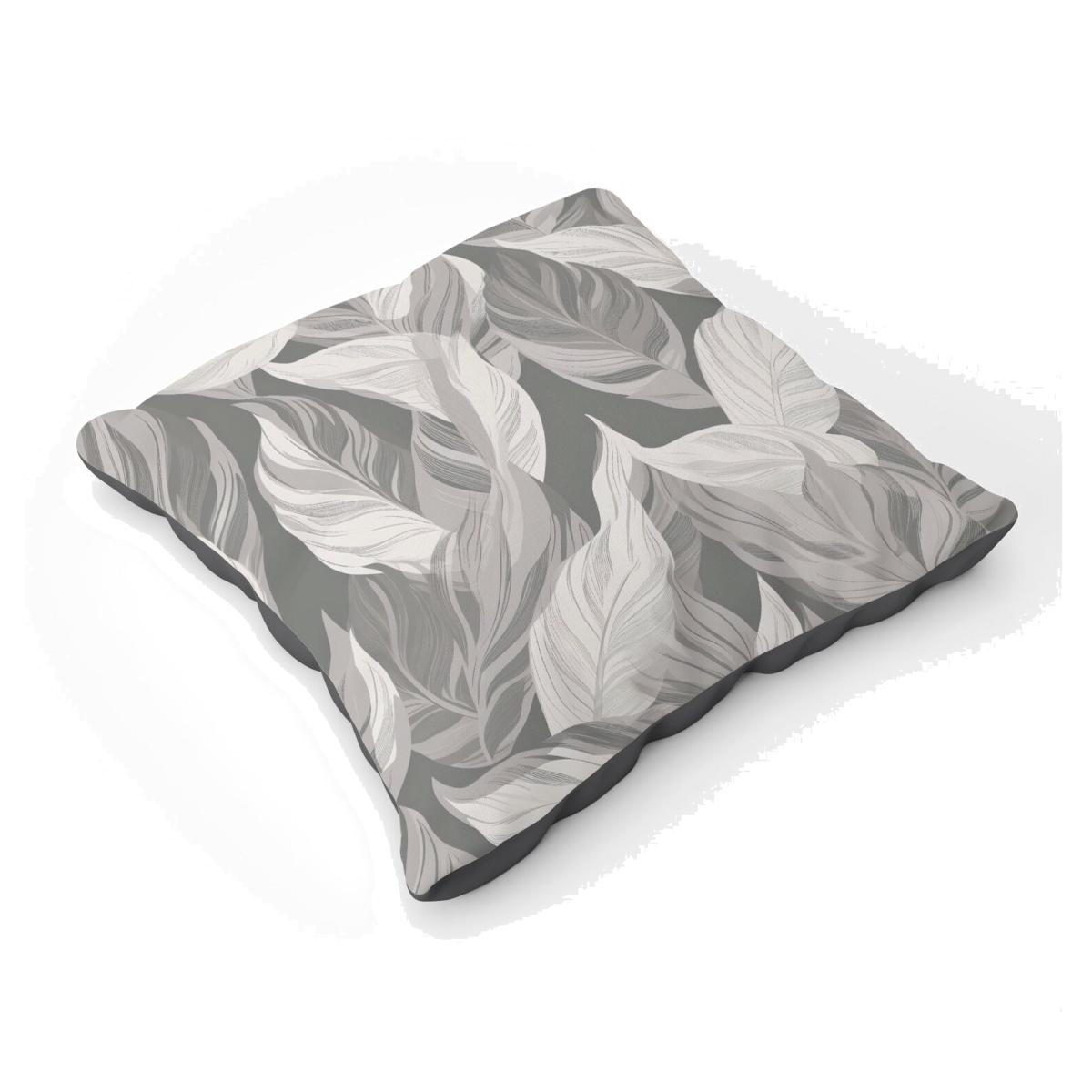 Grey Floral Leaves Floor Cushion - Grey