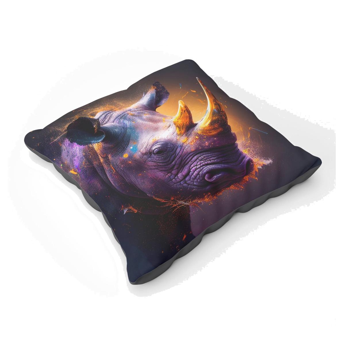 Golden Rhino Face Splashart Floor Cushion - Grey