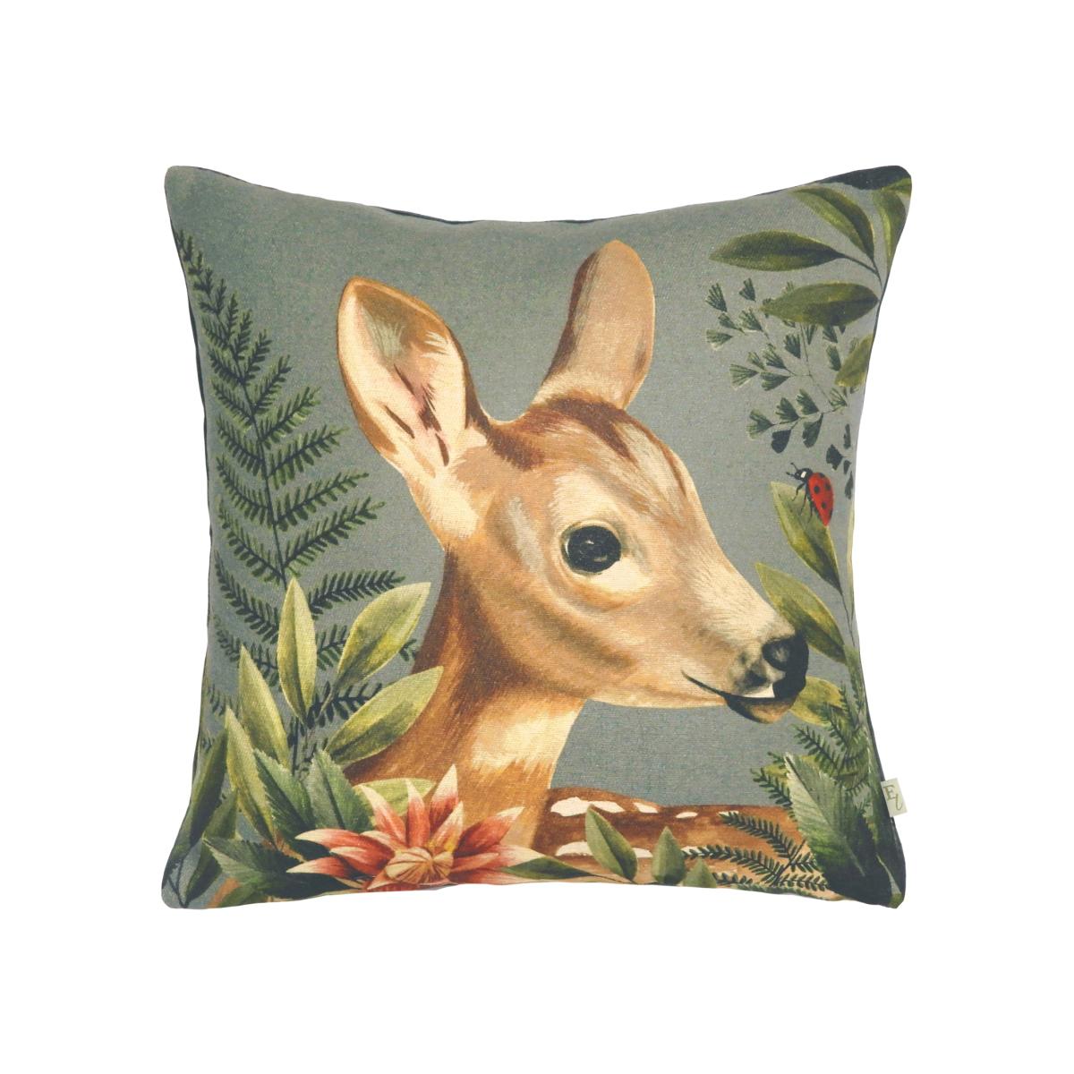 Forest Fawn Profile Fawn Cushion - Grey / Feather