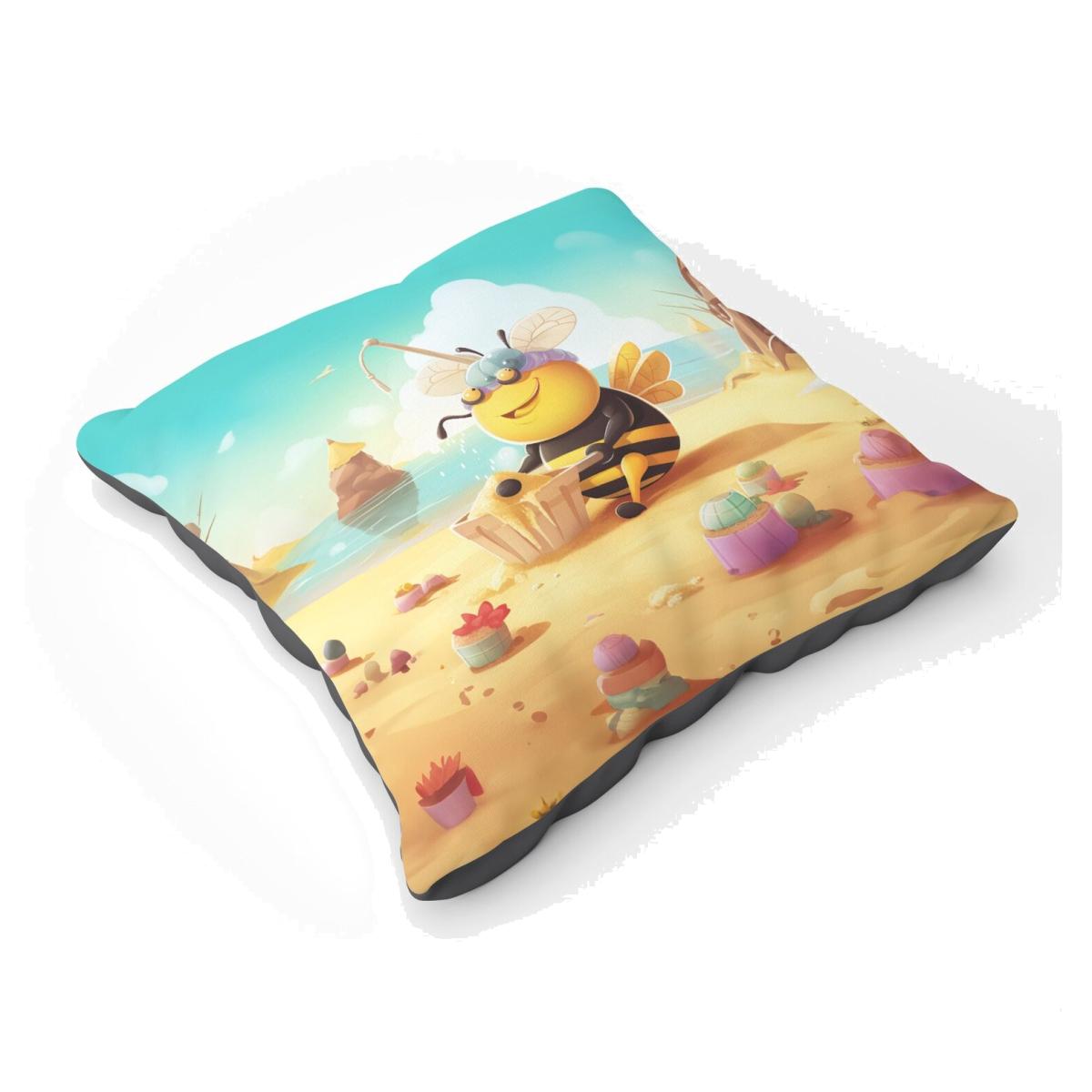 Bumblebee On A Beach Holiday Floor Cushion - Yellow