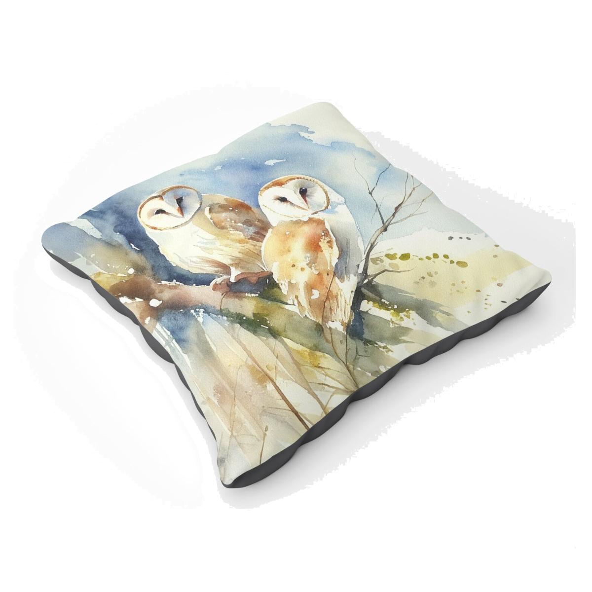 Barn Owls Watercolour Floor Cushion - Neutral