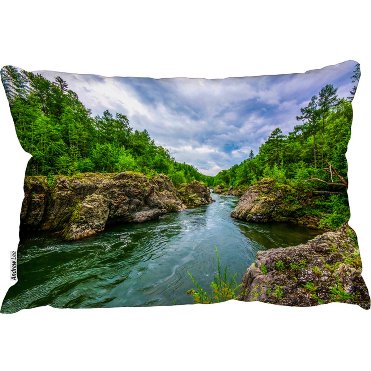 River In Mountain Forest Landscape Cushion - Green – image 2