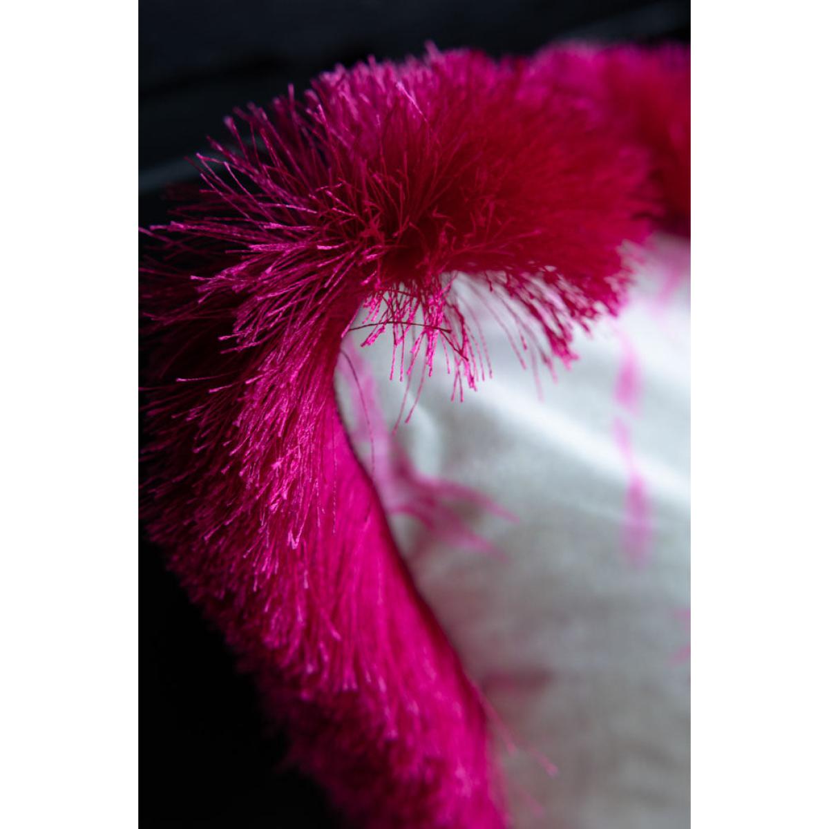 Bamboo Print Cushion with Pink Fringe Edge Detailing – image 3