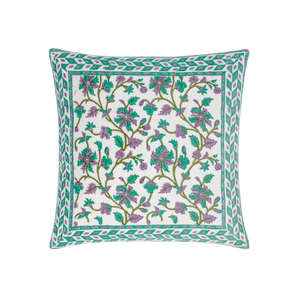 Mentera Floral Velvet Cushion - Oasis Green/Lilac / Polyester