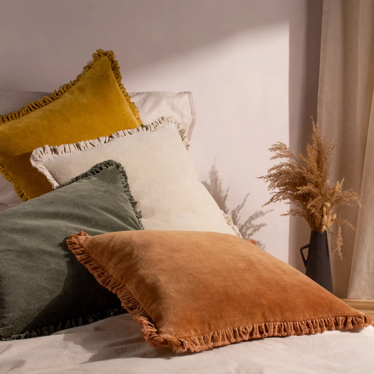 Bertie Washed Cotton Velvet Cushion - Mauve / Polyester