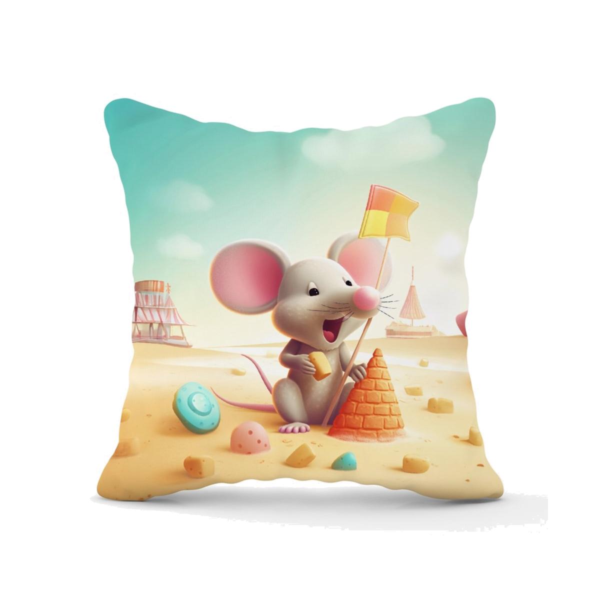 A Mouse On A Beach Holiday Cushion - Yellow / 45cm