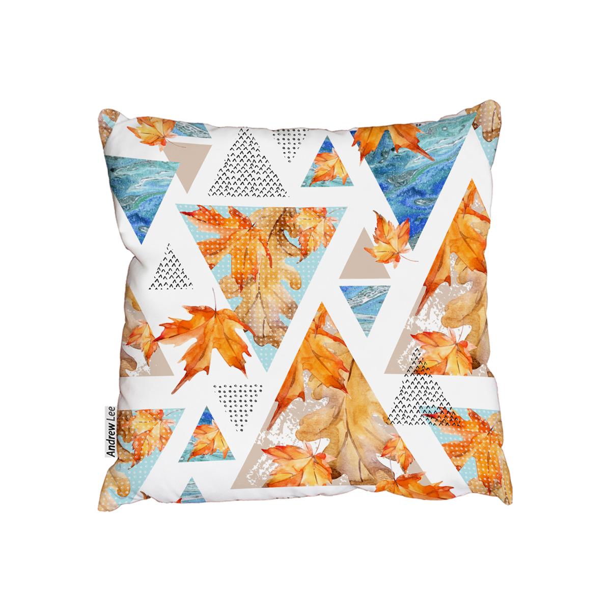 Autumn Triangles With Maple, Oak Leafs Outdoor Cushion - Orange / 45cm – image 1
