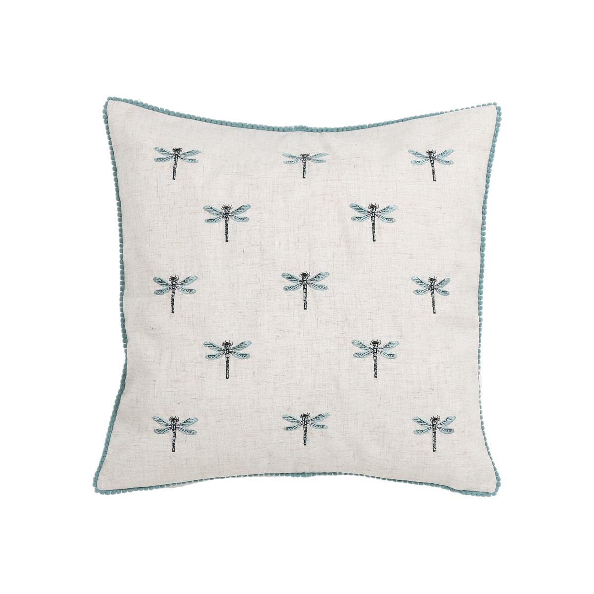 Dragonfly Embroidered Cushion - Natural