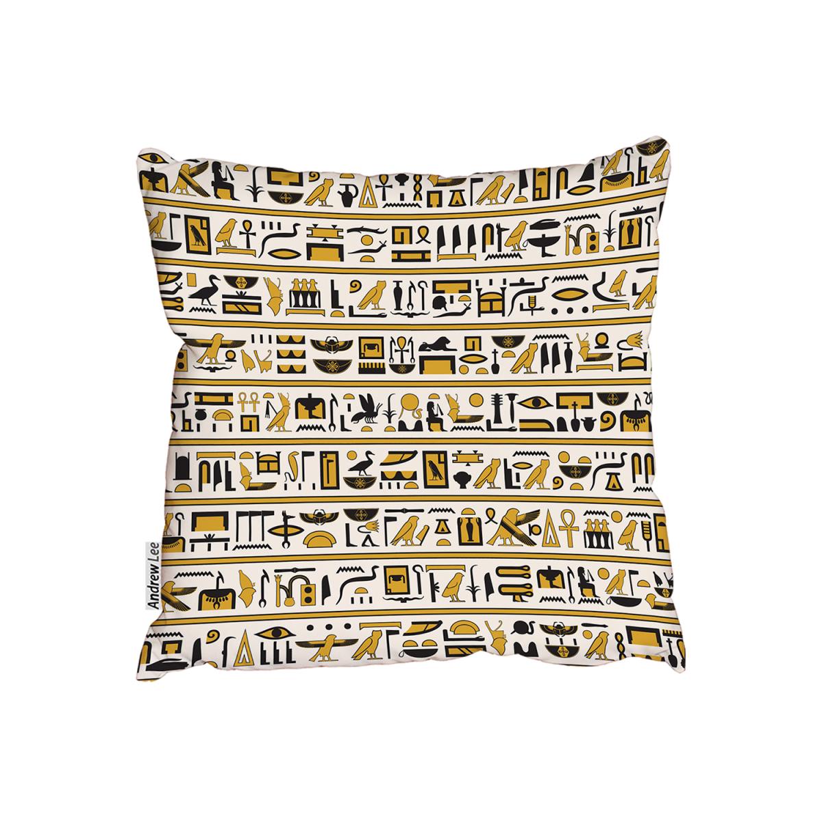 Egyptian Hieroglyphs Yellow-Black Outdoor Cushion - Brown – image 2