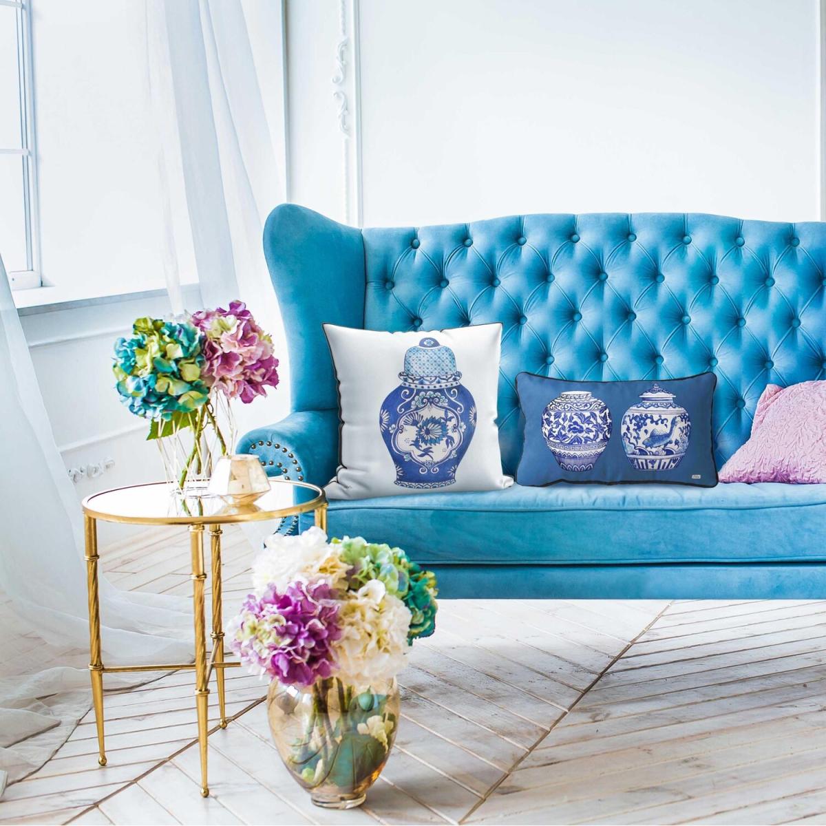 The Mia Vase Bleu Blanc Cushion With Filling - White and Blue – image 2