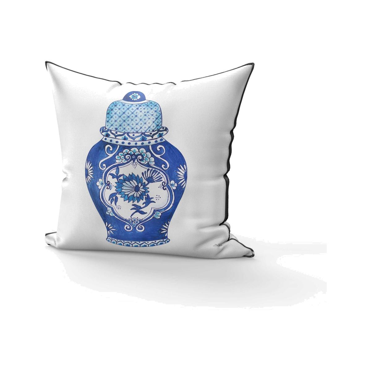 The Mia Vase Bleu Blanc Cushion With Filling - White and Blue – image 1